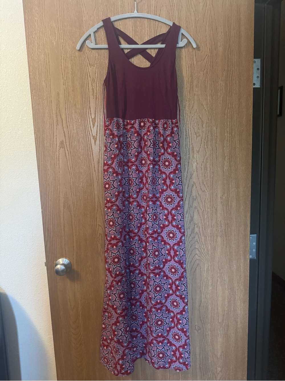 Mudd Burgundy Tank Maxi Dress with Red Patterned Skirt